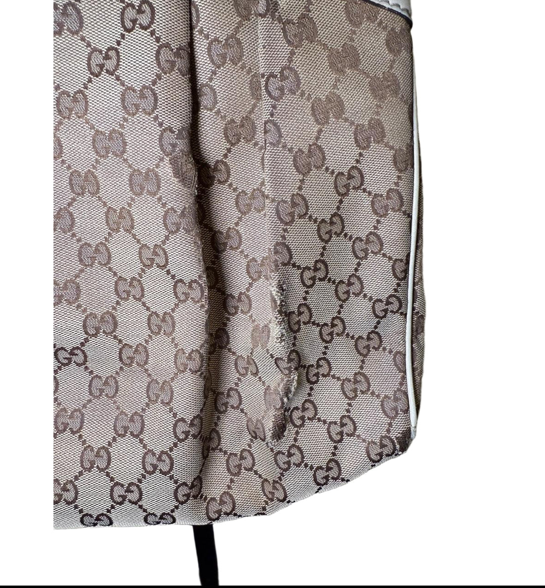 Gucci Shoulder Bag Womens Beige White Abbey Pleated GG Monogram