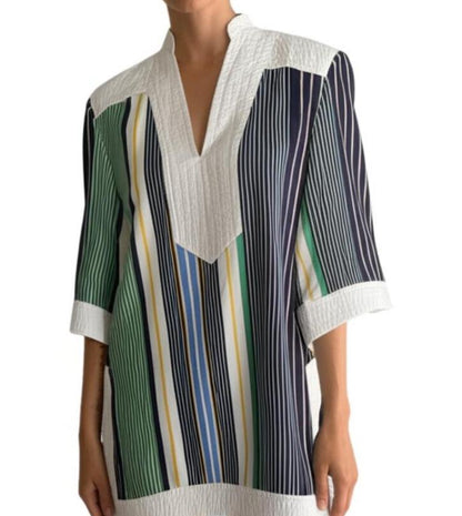 Tory Burch Tunic Blouse, Size 6, Multicolor Striped Silk Blend