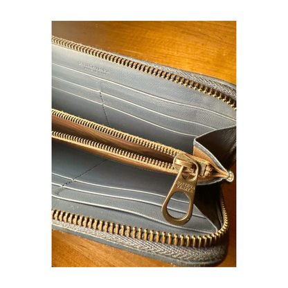 Rare Bottega Veneta Metropolis Leather Zip Wallet in Muted Blue