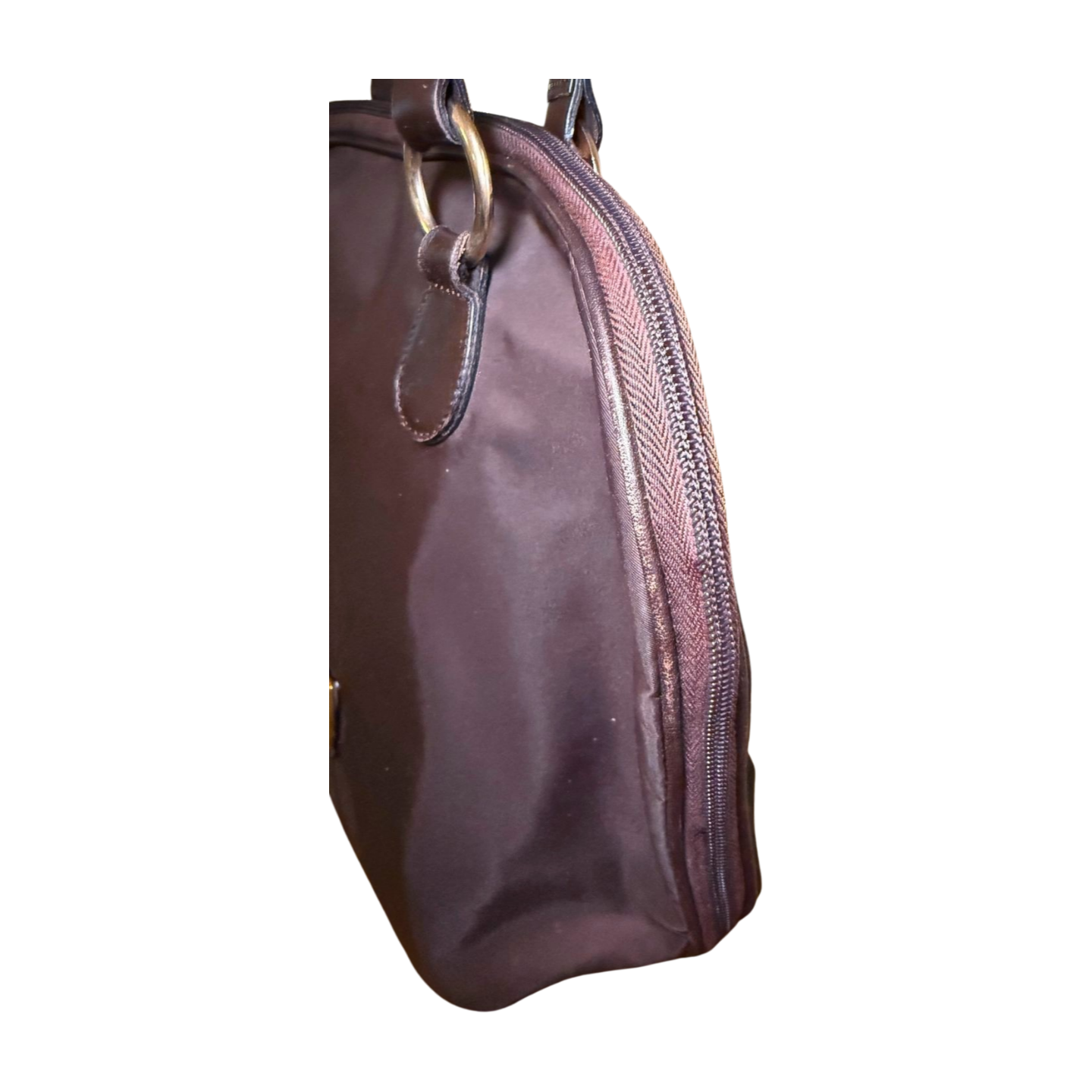 Vintage 90s Moschino by Redwall Shoulder Bag, Brown Nylon & Leather Trim