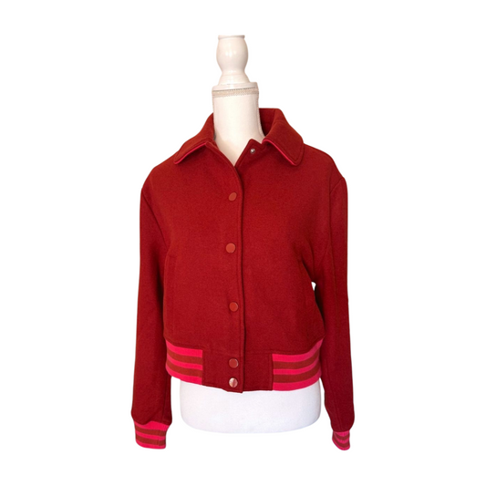 New Spiritual Gangster Red Varsity Jacket with 'GRATEFUL' Back Detail, Small