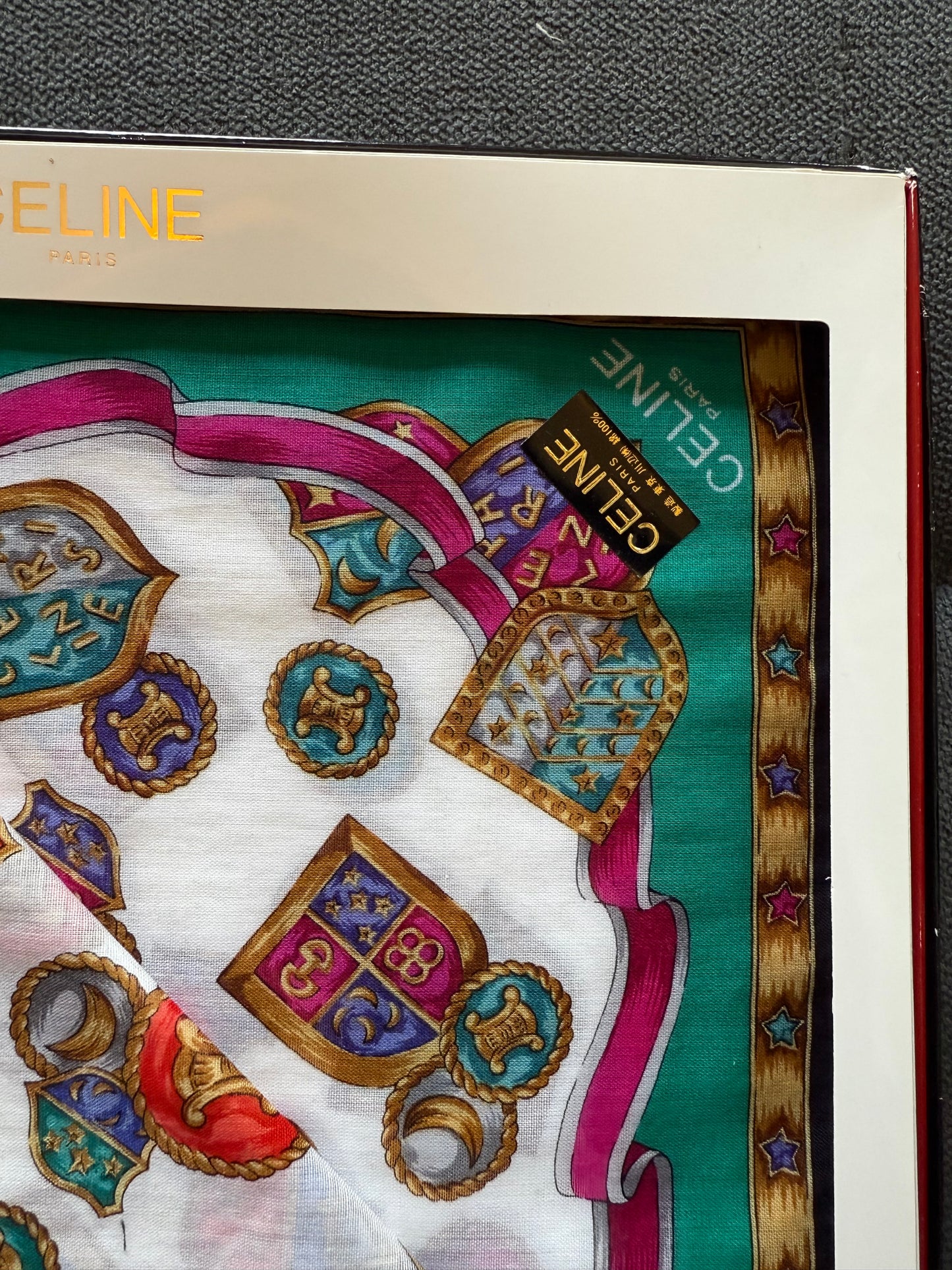 New Celine Gift Box with Two Silk Scarves with Colorful Crest Pattern
