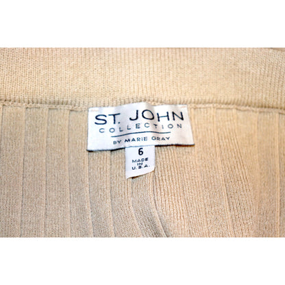 St. John Collection Beige Knit Pleated Mini Skirt, Size 6