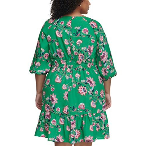 Eliza J Women's Size Printed Floral Balloon Sleeve Mini Dress, Green, 16 Plus