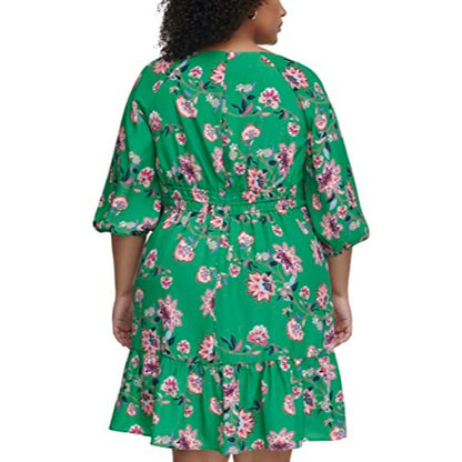 Eliza J Women's Size Printed Floral Balloon Sleeve Mini Dress, Green, 16 Plus
