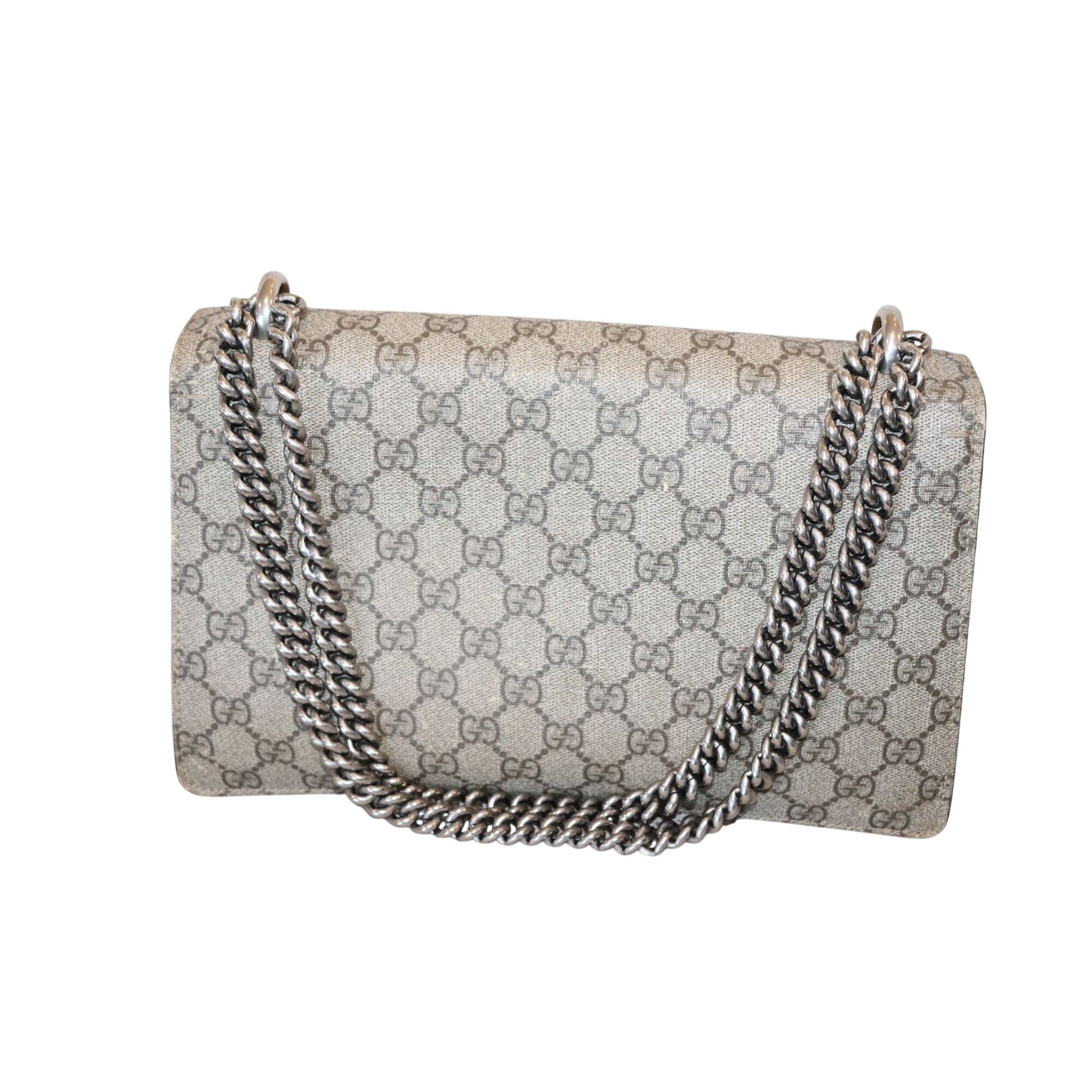 Gucci Dionysus GG Supreme Canvas Shoulder Bag With Red Suede Trim & Silver-Tone Chain Strap Includes Box & Dust Bag