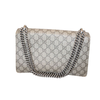 Gucci Dionysus GG Supreme Canvas Shoulder Bag With Red Suede Trim & Silver-Tone Chain Strap Includes Box & Dust Bag