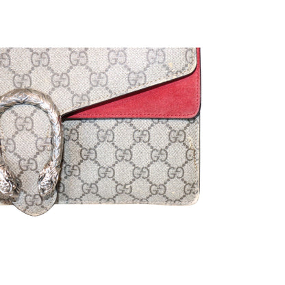 Gucci Dionysus GG Supreme Canvas Shoulder Bag With Red Suede Trim & Silver-Tone Chain Strap Includes Box & Dust Bag