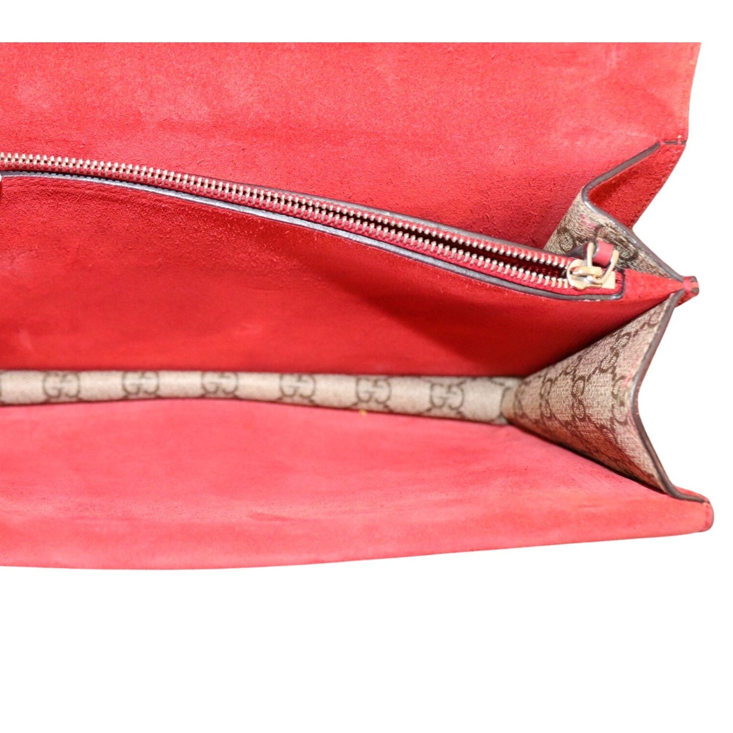 Gucci Dionysus GG Supreme Canvas Shoulder Bag With Red Suede Trim & Silver-Tone Chain Strap Includes Box & Dust Bag