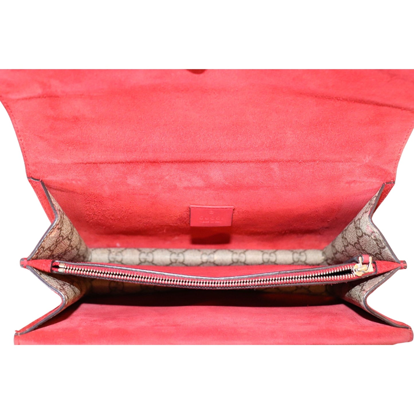 Gucci Dionysus GG Supreme Canvas Shoulder Bag With Red Suede Trim & Silver-Tone Chain Strap Includes Box & Dust Bag