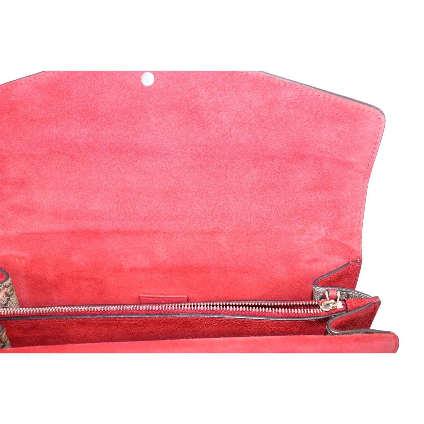 Gucci Dionysus GG Supreme Canvas Shoulder Bag With Red Suede Trim & Silver-Tone Chain Strap Includes Box & Dust Bag