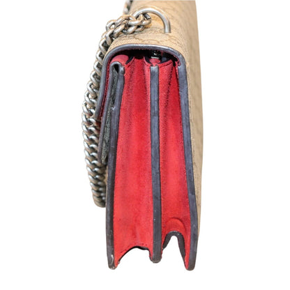 Gucci Dionysus GG Supreme Canvas Shoulder Bag With Red Suede Trim & Silver-Tone Chain Strap Includes Box & Dust Bag
