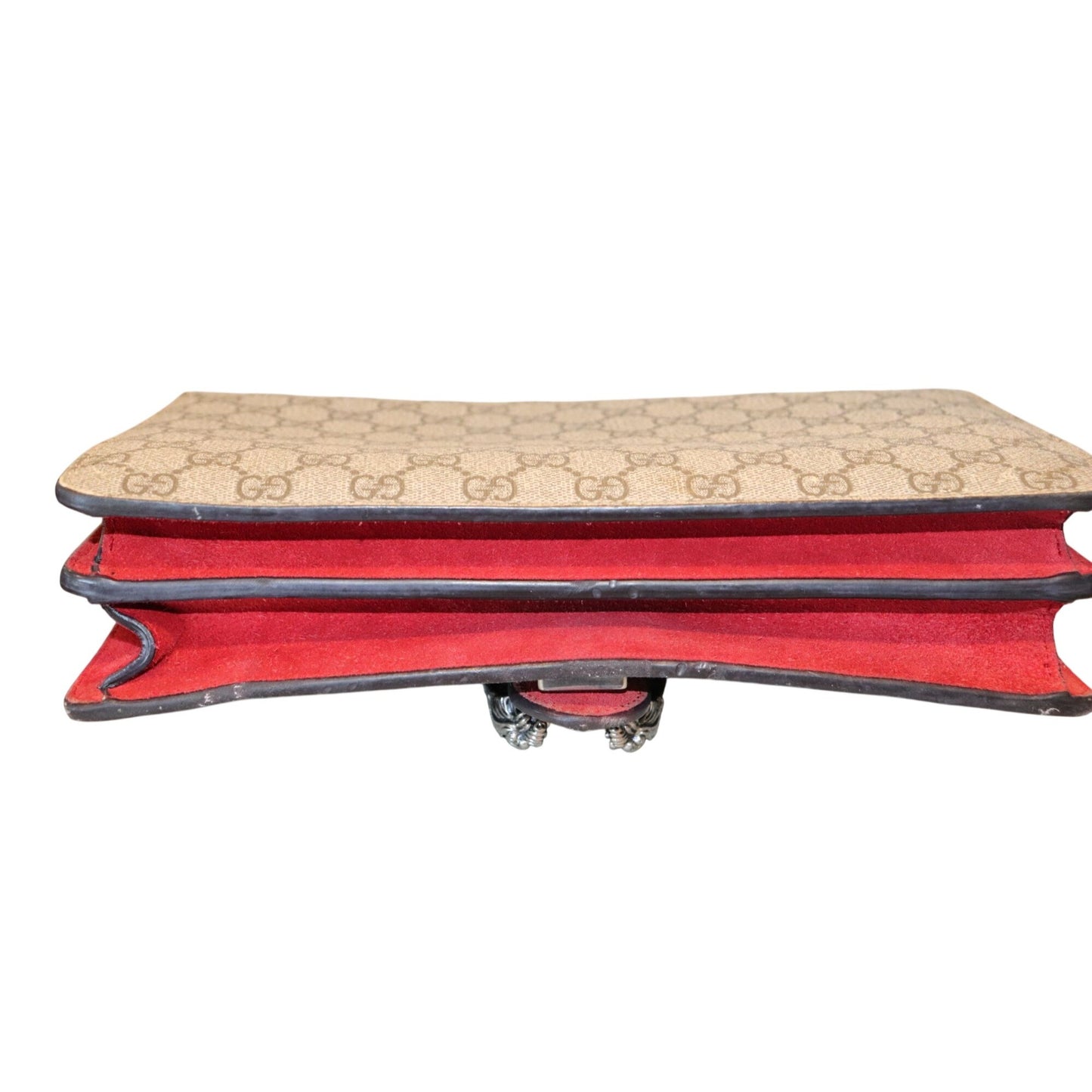 Gucci Dionysus GG Supreme Canvas Shoulder Bag With Red Suede Trim & Silver-Tone Chain Strap Includes Box & Dust Bag