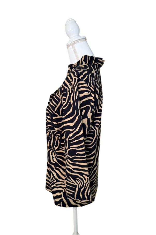 J. McLaughlin Durham Ruffle Top Zebra Print, Size XL