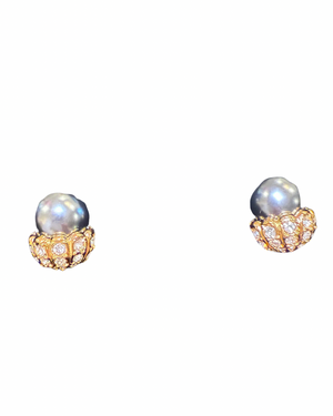 Joan Rivers Classics Collection Baroque Pearl & Pave Crystal Crown Stud Earrings