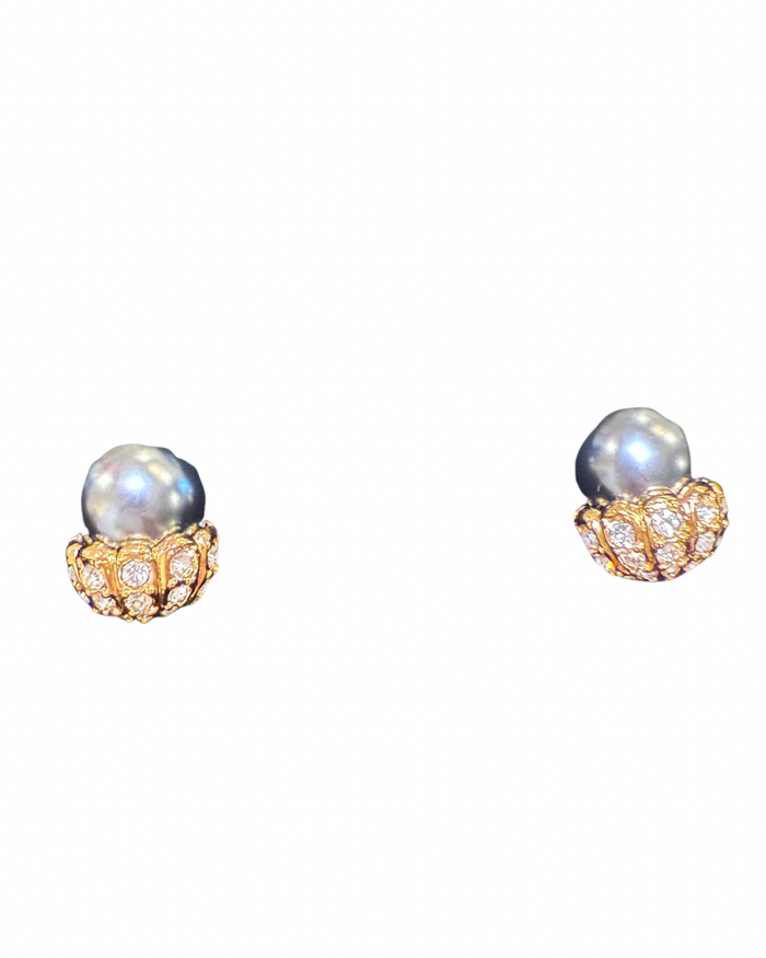 Joan Rivers Classics Collection Baroque Pearl & Pave Crystal Crown Stud Earrings
