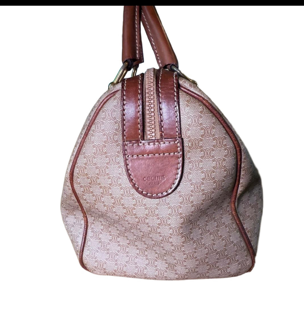 Celine Womens Brown Tan 2007 Boston Bag Triomphe Canvas Vintage Monogram