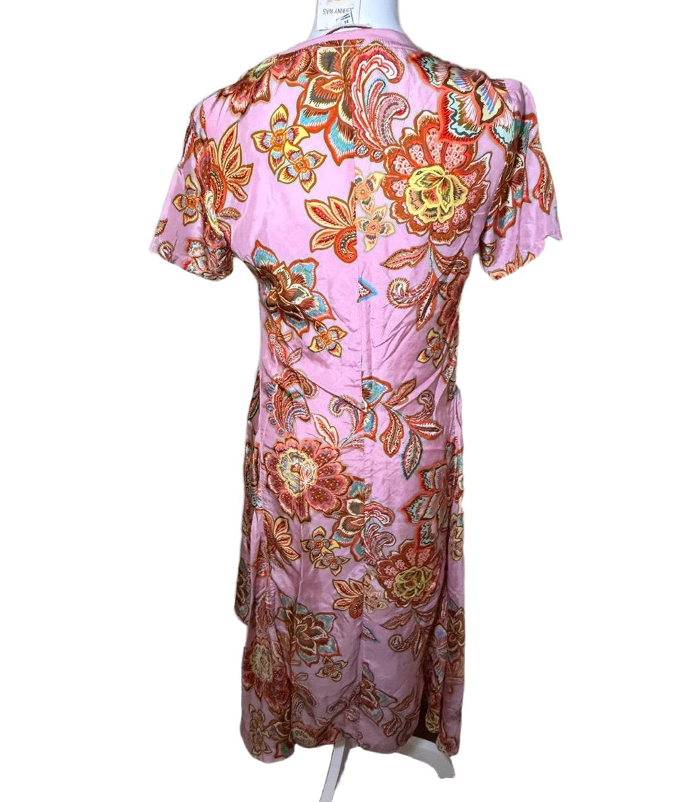 New Johnny Was Dress, Size XS Pink Multi Floral Handkerchief Silk, Cotton Slip