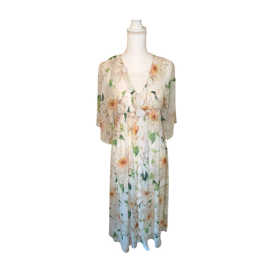 Farm Rio Dahlia Floral Crochet Trim Maxi Dress, Size XS
