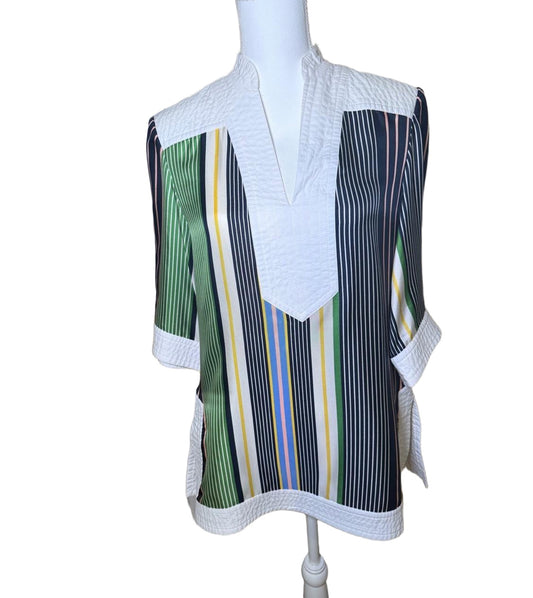 Tory Burch Tunic Blouse, Size 6, Multicolor Striped Silk Blend