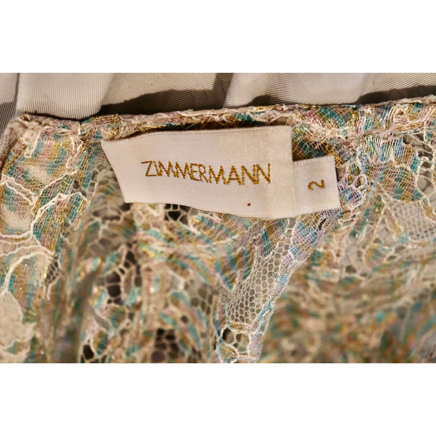 Zimmermann Long-Sleeve Metallic Lace Mini Dress In Dusty Blue, Size 2