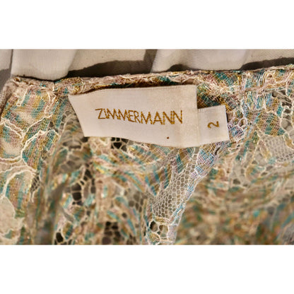 Zimmermann Long-Sleeve Metallic Lace Mini Dress In Dusty Blue, Size 2