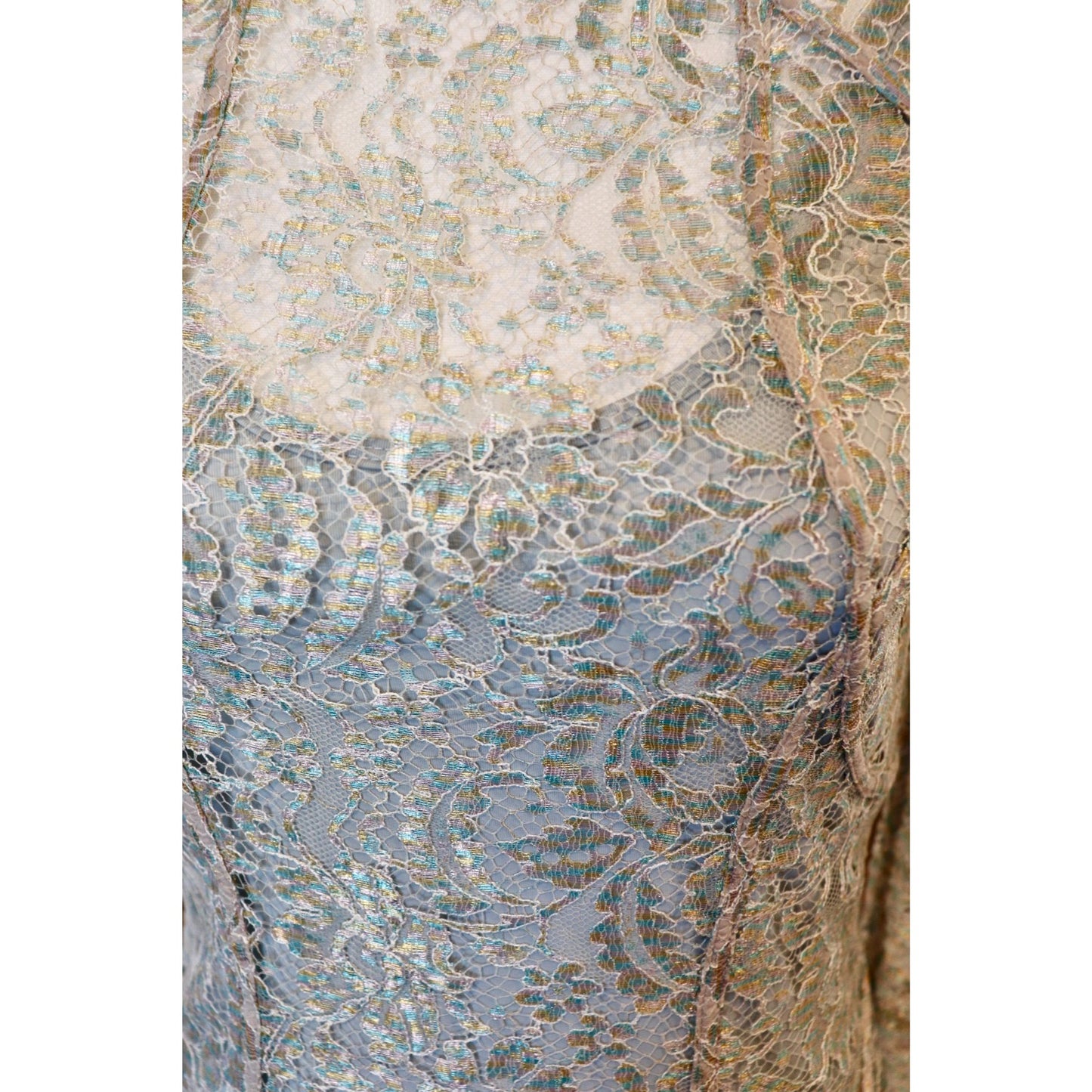 Zimmermann Long-Sleeve Metallic Lace Mini Dress In Dusty Blue, Size 2
