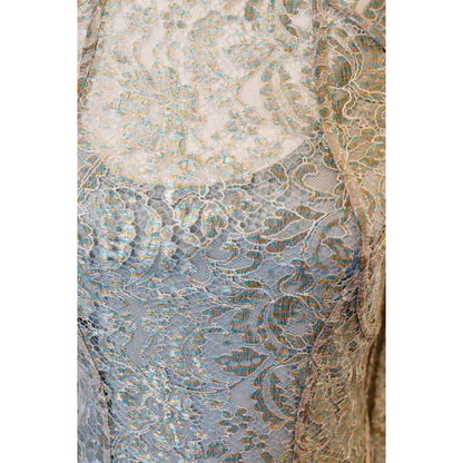 Zimmermann Long-Sleeve Metallic Lace Mini Dress In Dusty Blue, Size 2