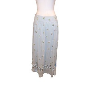 Antik Batik Light Blue Beata Skirt With Floral Embroidery, Medium
