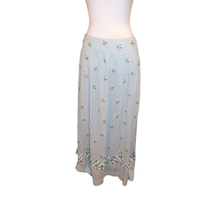 Antik Batik Light Blue Beata Skirt With Floral Embroidery, Medium