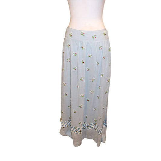Antik Batik Light Blue Beata Skirt With Floral Embroidery, Medium