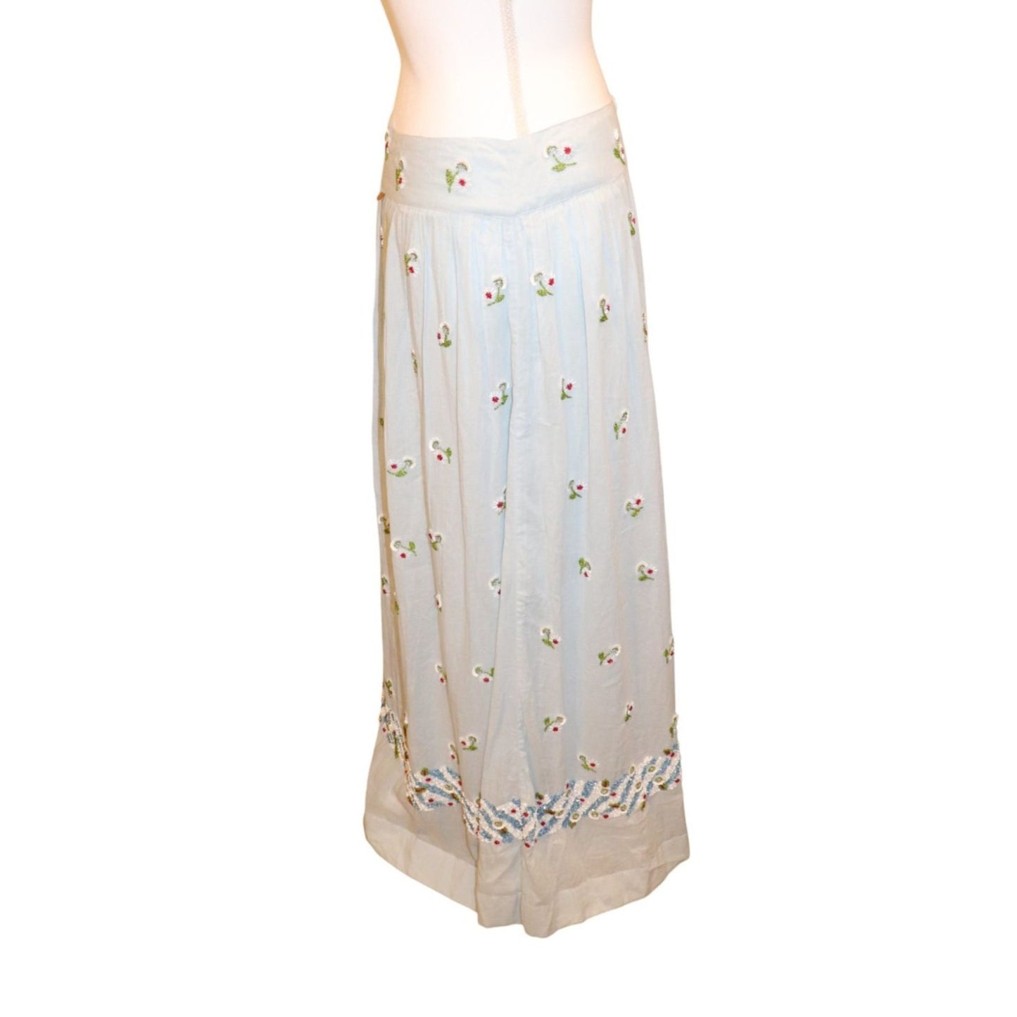 Antik Batik Light Blue Beata Skirt With Floral Embroidery, Medium