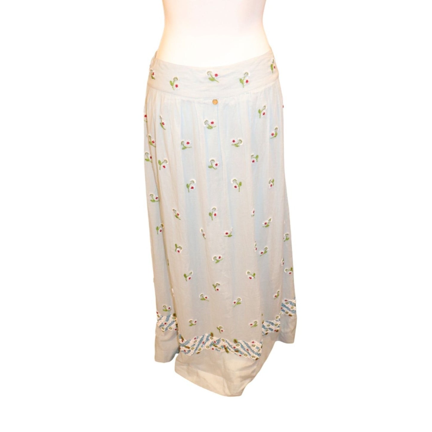 Antik Batik Light Blue Beata Skirt With Floral Embroidery, Medium