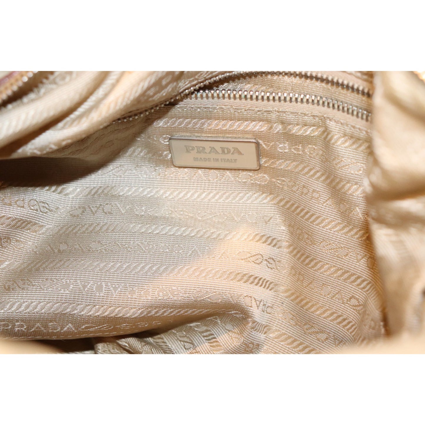 Prada Tessuto Beige Nylon & Patent Leather Hobo Shoulder Bag with COA