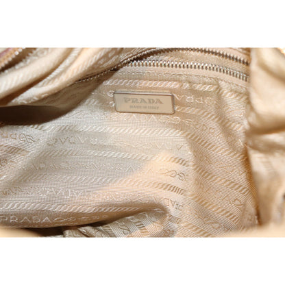 Prada Tessuto Beige Nylon & Patent Leather Hobo Shoulder Bag with COA