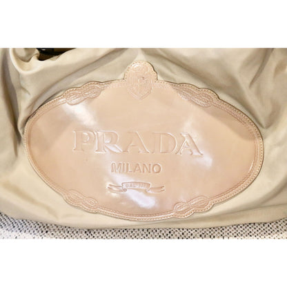 Prada Tessuto Beige Nylon & Patent Leather Hobo Shoulder Bag with COA