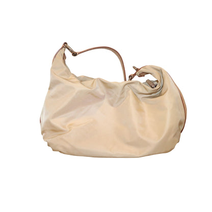 Prada Tessuto Beige Nylon & Patent Leather Hobo Shoulder Bag with COA