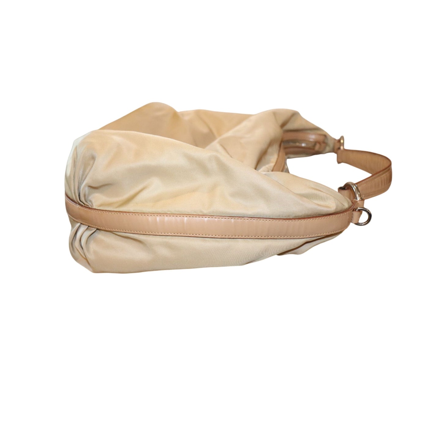 Prada Tessuto Beige Nylon & Patent Leather Hobo Shoulder Bag with COA