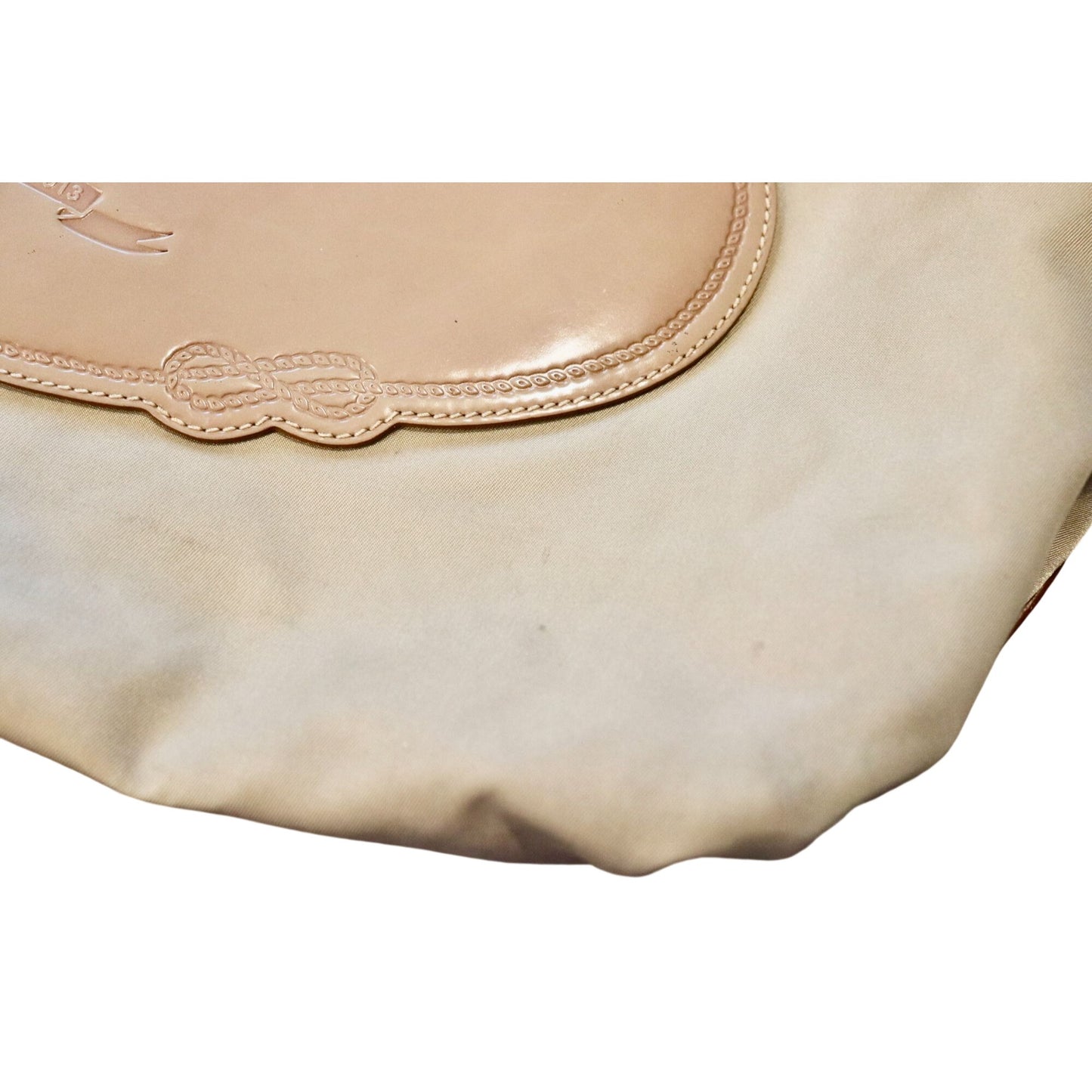 Prada Tessuto Beige Nylon & Patent Leather Hobo Shoulder Bag with COA