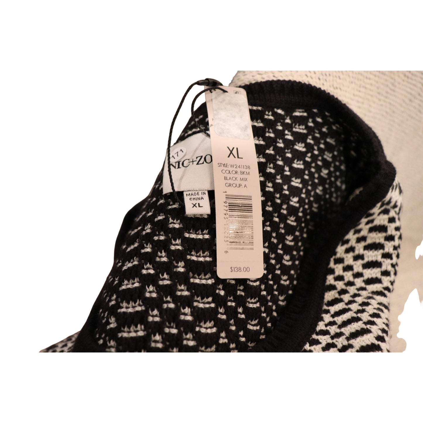 Nic & Zoe Black & White Sleeveless Knit Sweater, XL NWT