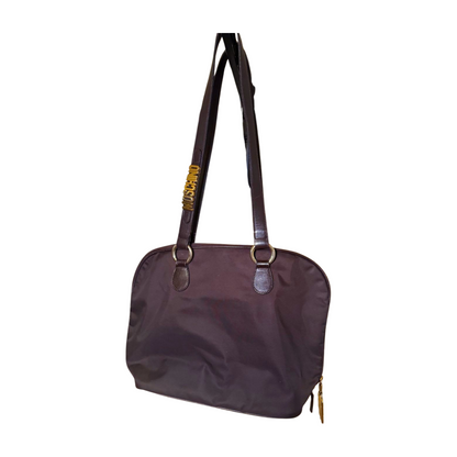 Vintage 90s Moschino by Redwall Shoulder Bag, Brown Nylon & Leather Trim