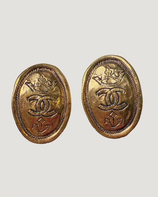 Vintage Chanel Gold Plated Oval Clip-On Earrings (Circa 1986–1988)