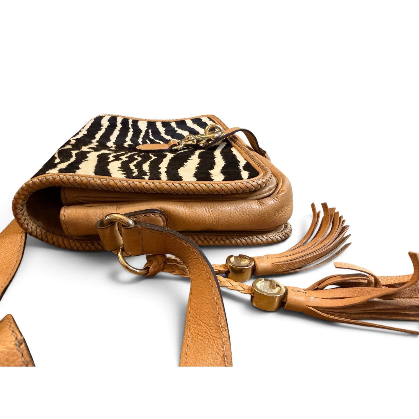 Gucci Marrakech Zebra Print Pony Hair Messenger Flap Bag with COA