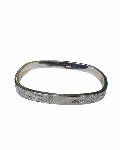Vintage Sterling Silver Etched Hinged Square Bangle