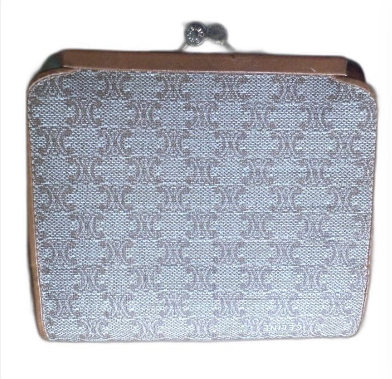 Vintage CELINE Macadam Kiss Lock Wallet Beige Gold Hardware