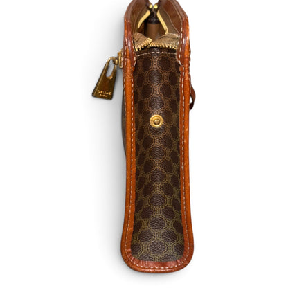 Celine Macadam Brown Monogram Leather Wristlet Clutch With Gold-Tone Hardware & Zip Closure