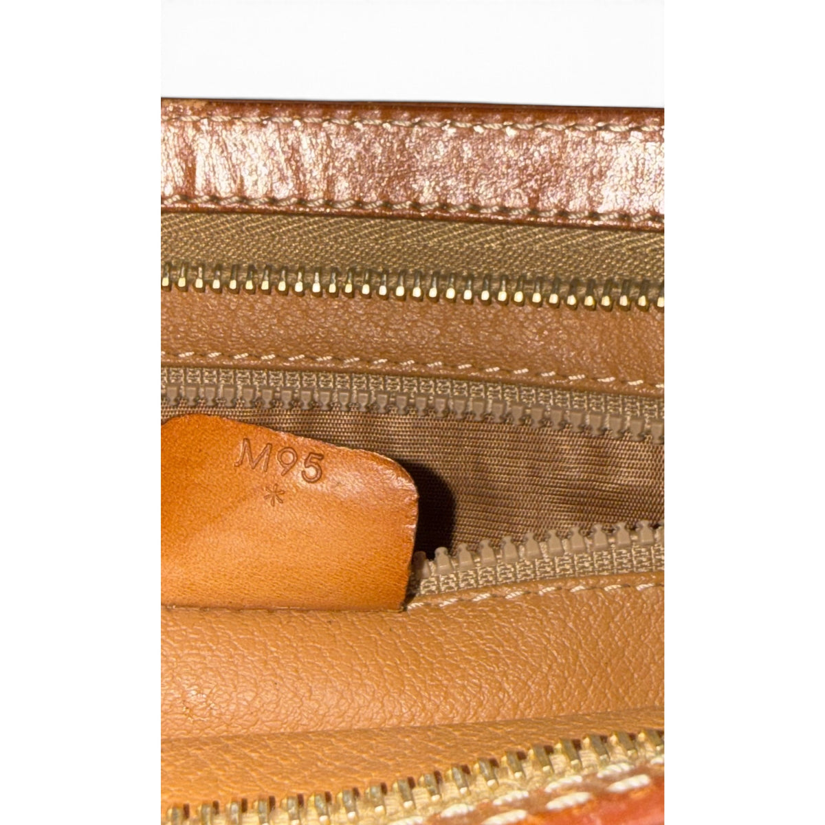Celine Macadam Brown Monogram Leather Wristlet Clutch With Gold-Tone Hardware & Zip Closure