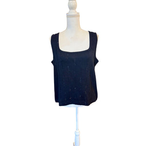 St. John Black Knit Beaded Tank Top Large Sleeveless Scoop Neck, Large