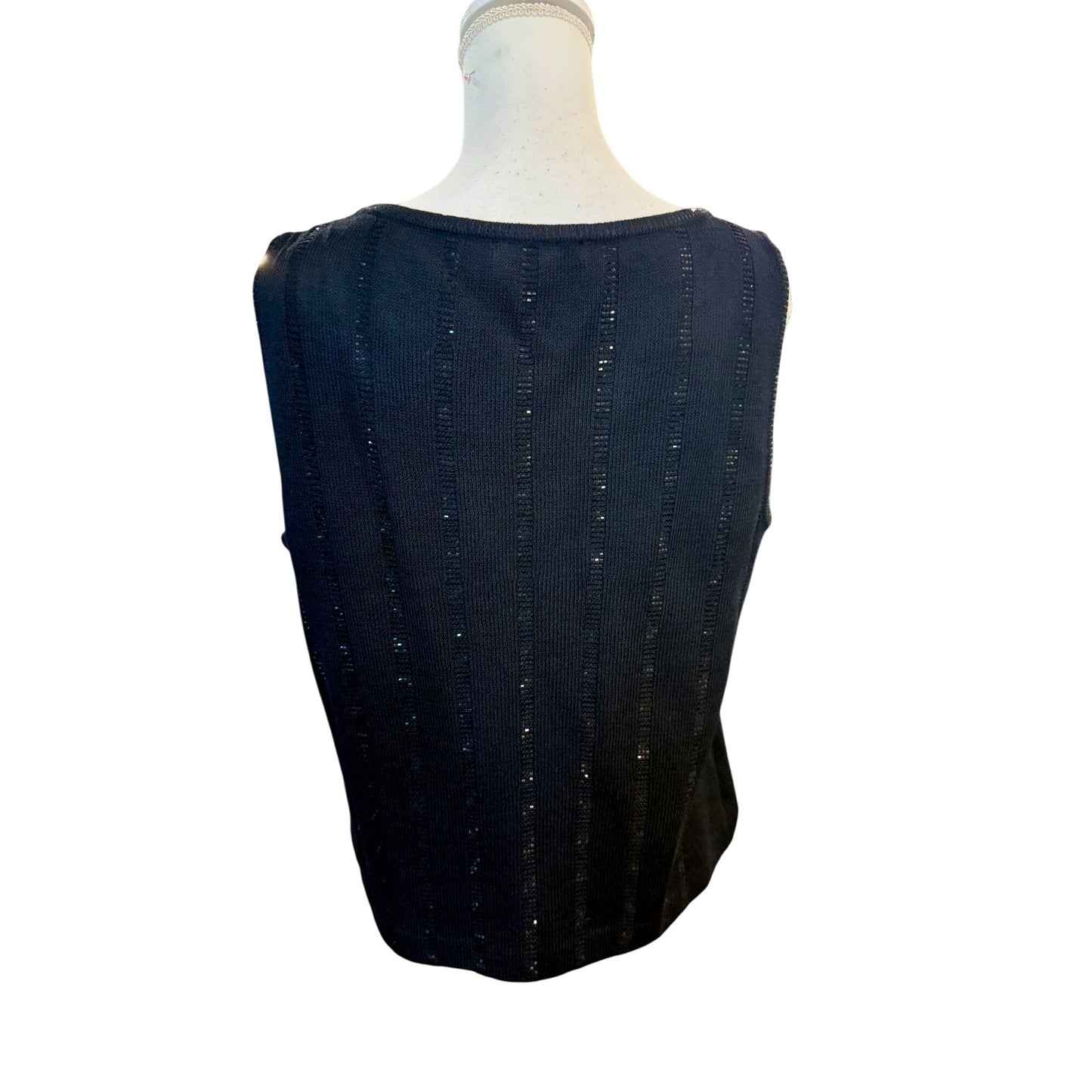 St. John Black Knit Beaded Tank Top Large Sleeveless Scoop Neck, Large
