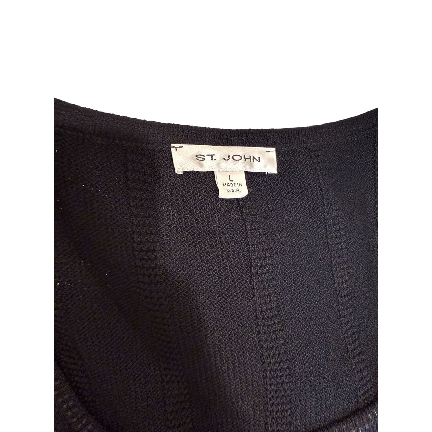 St. John Black Knit Beaded Tank Top Large Sleeveless Scoop Neck, Large